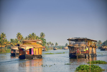 Die Hausboote in den Backwaters von Kerala nehmen die Touristen mit auf eine Fahrt durch ein faszinierendes Labyrinth von Wasserstraßen.