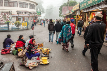 Eine Frau verkauft ihren gegrillten Mais auf dem Hauptmarkt von Darjeeling - Foto von Sihasakprachum